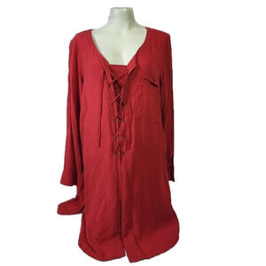 Love & Legend Red Lace Up Blouse